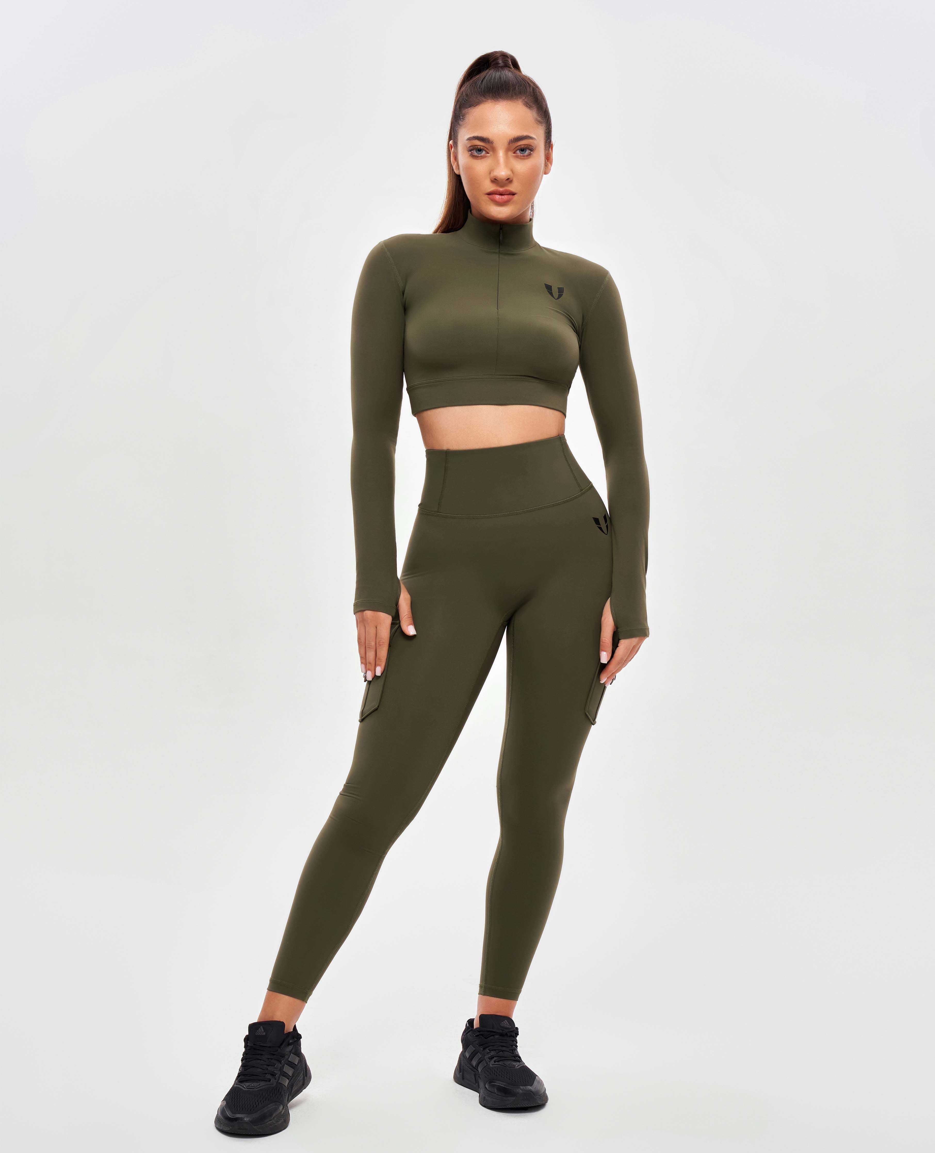 Stand Collar Crop Top - Combat Green