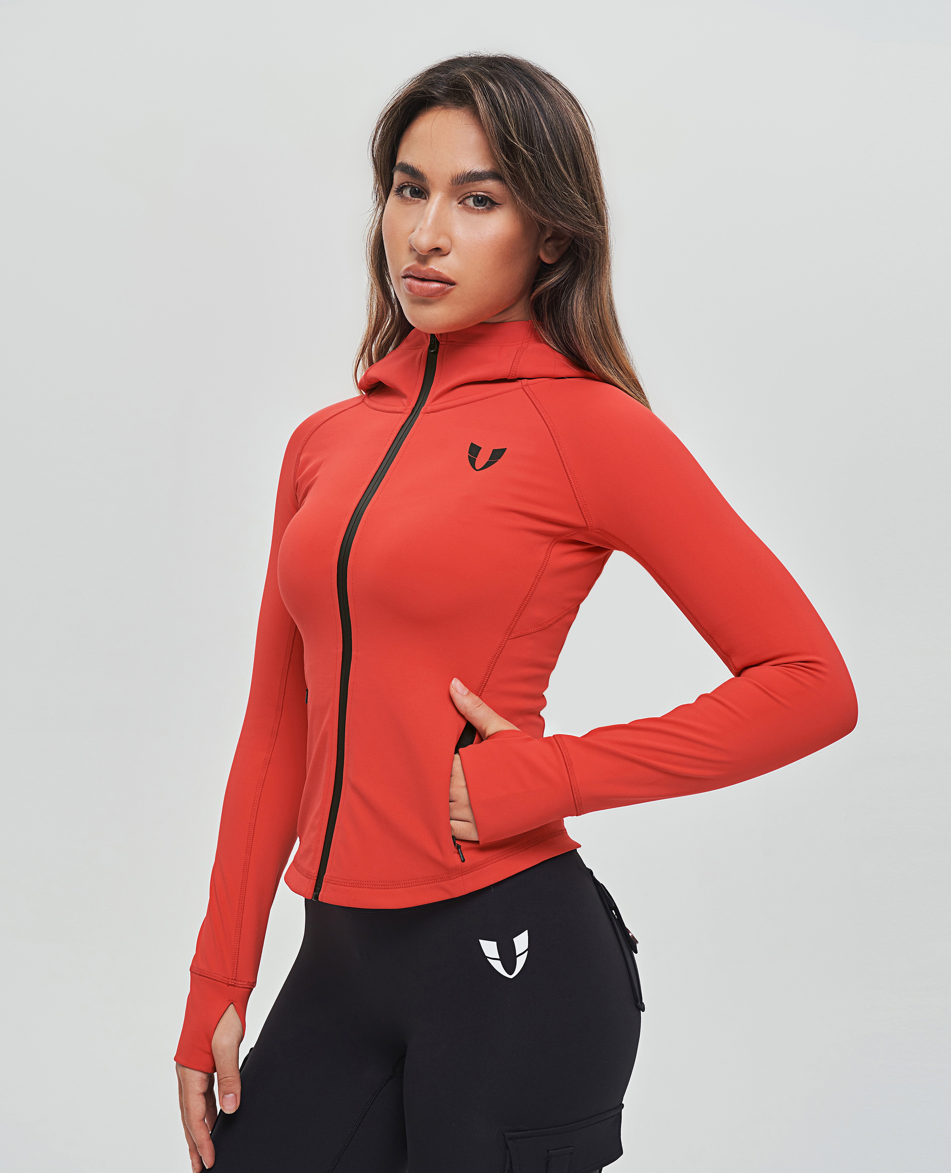 Sudadera con capucha y cremallera de forro polar fino - Rojo