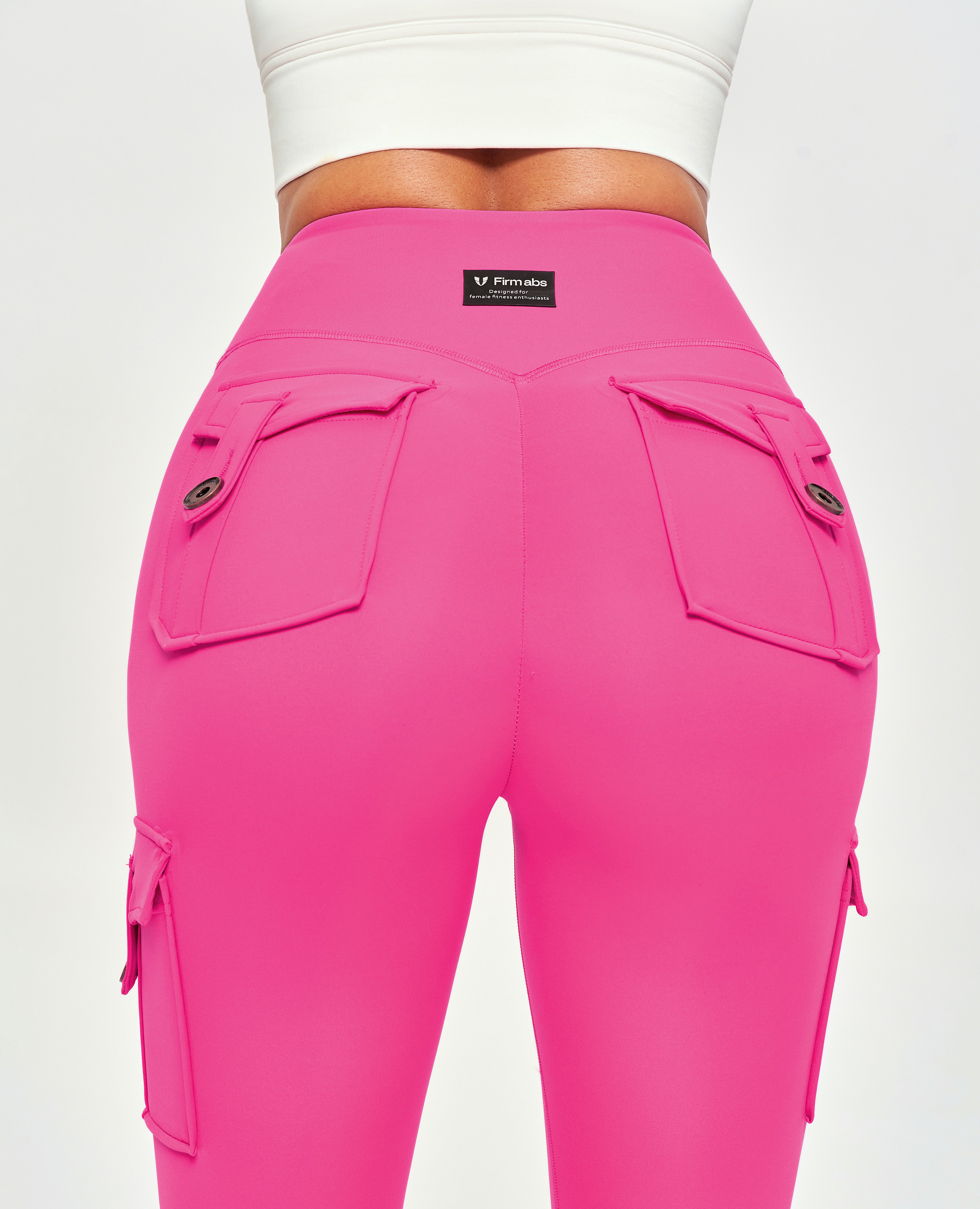 V-waist Cargo Leggings - Neon Pink