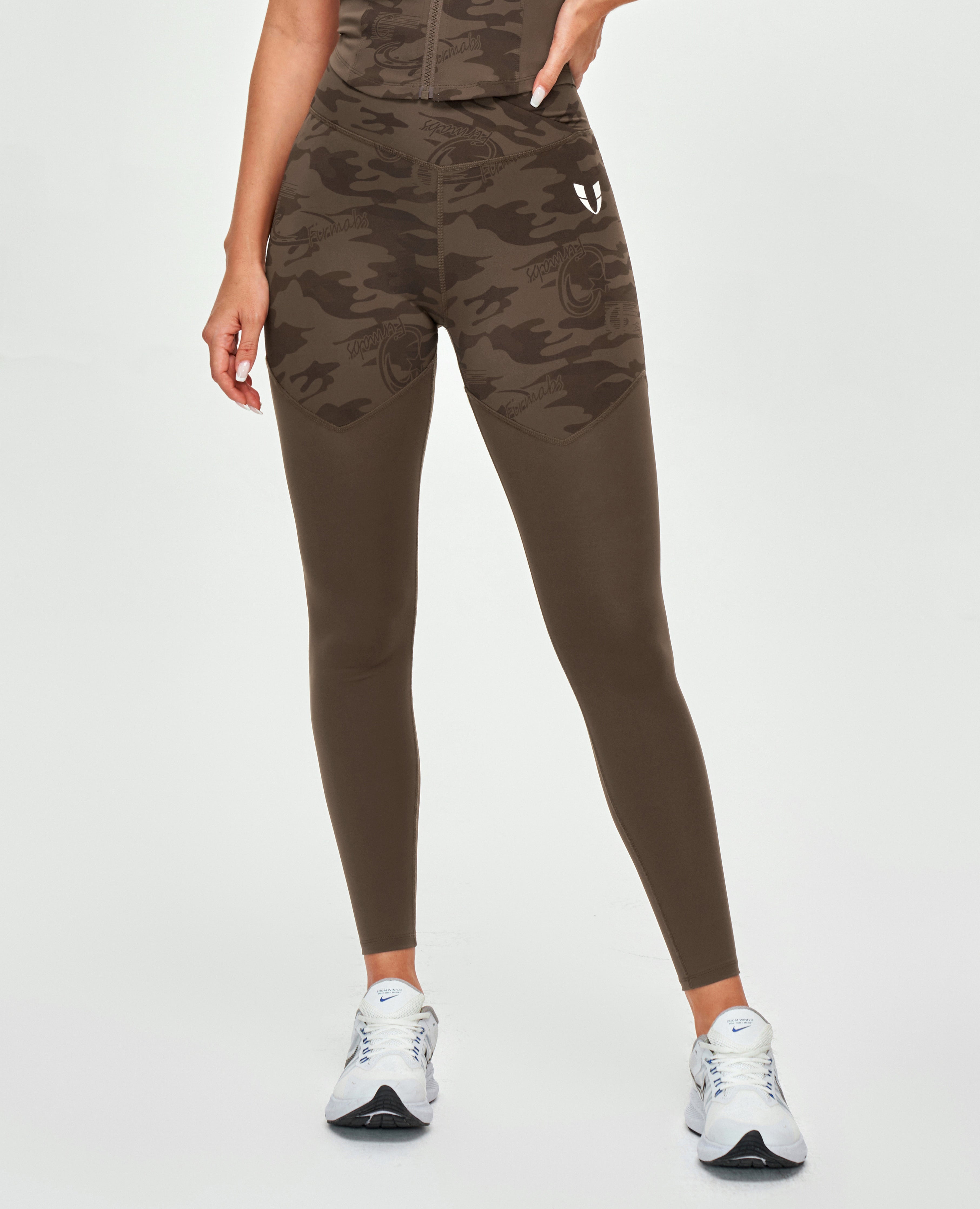 V-waist Gym Leggings - Brown Camo