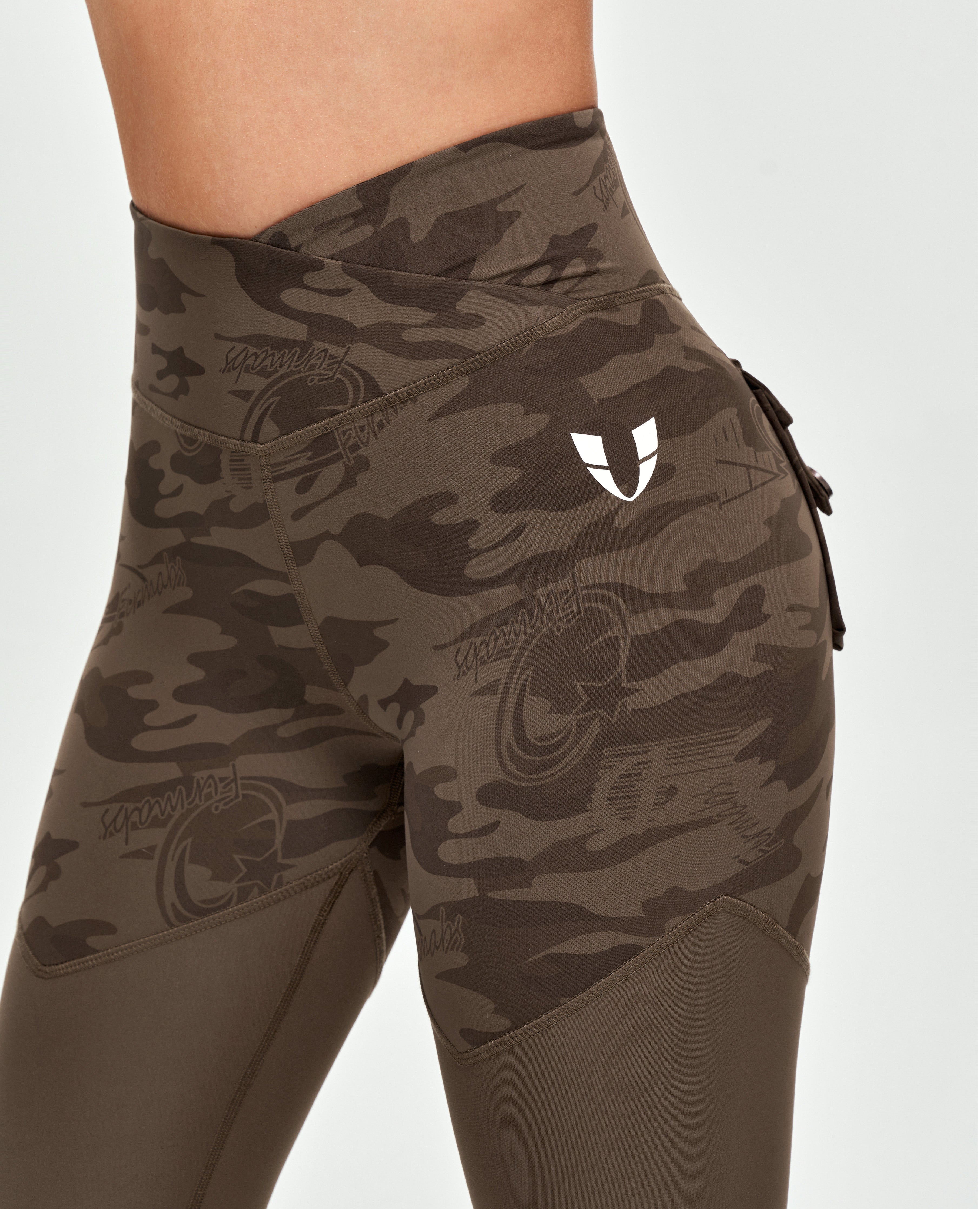 V-waist Gym Leggings - Brown Camo