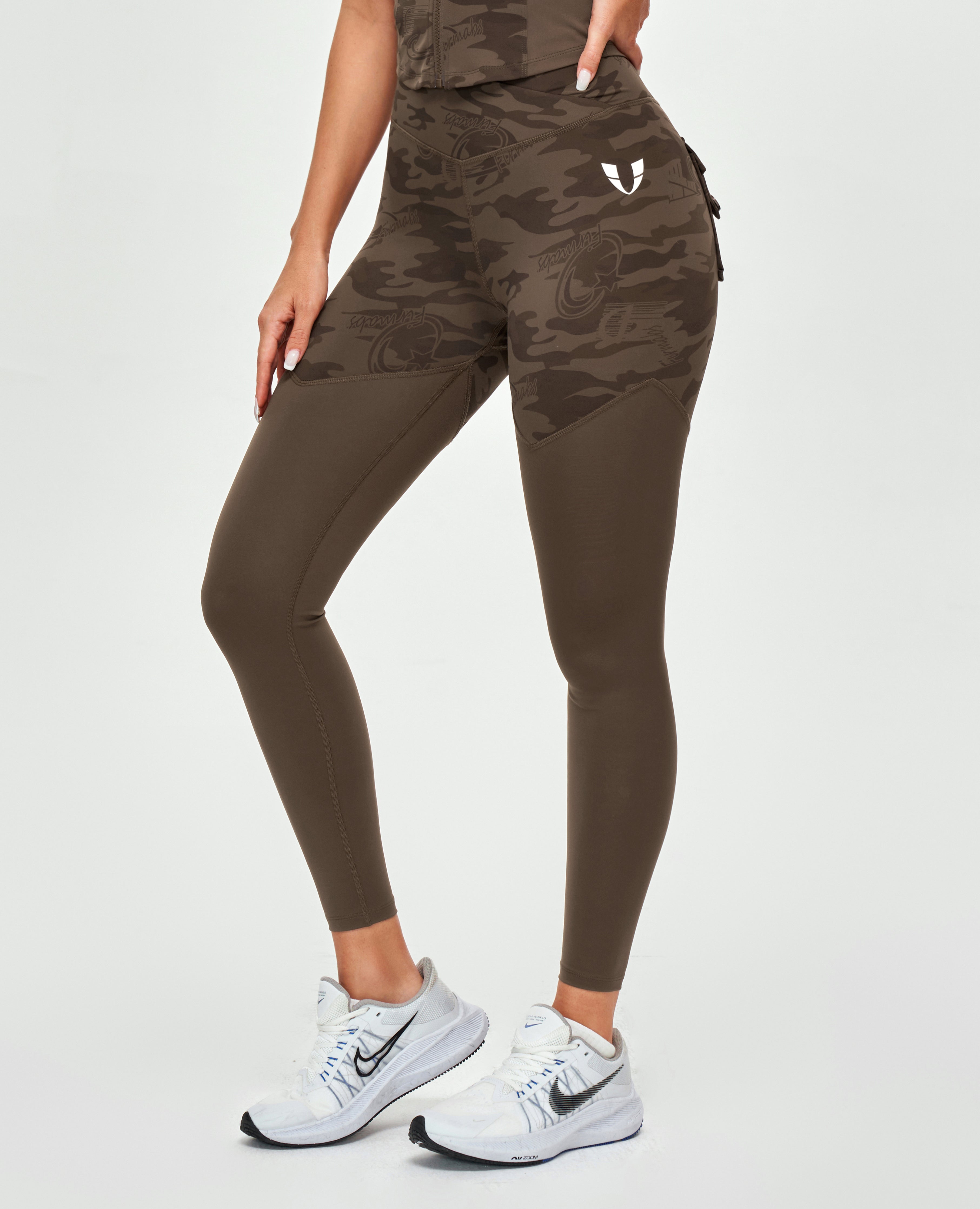 V-waist Gym Leggings Brown Camo