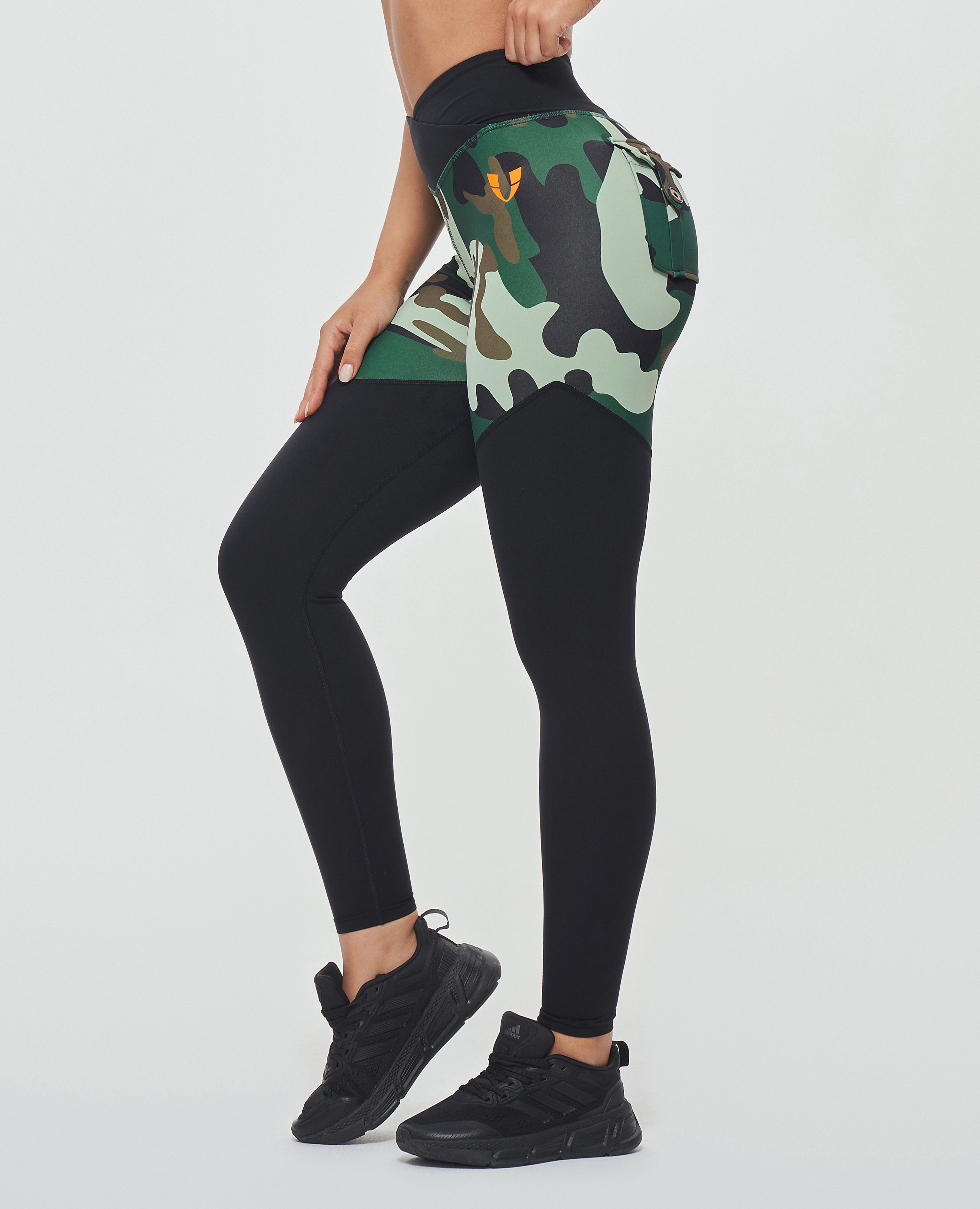 V-waist Gym Leggings - Green Camo