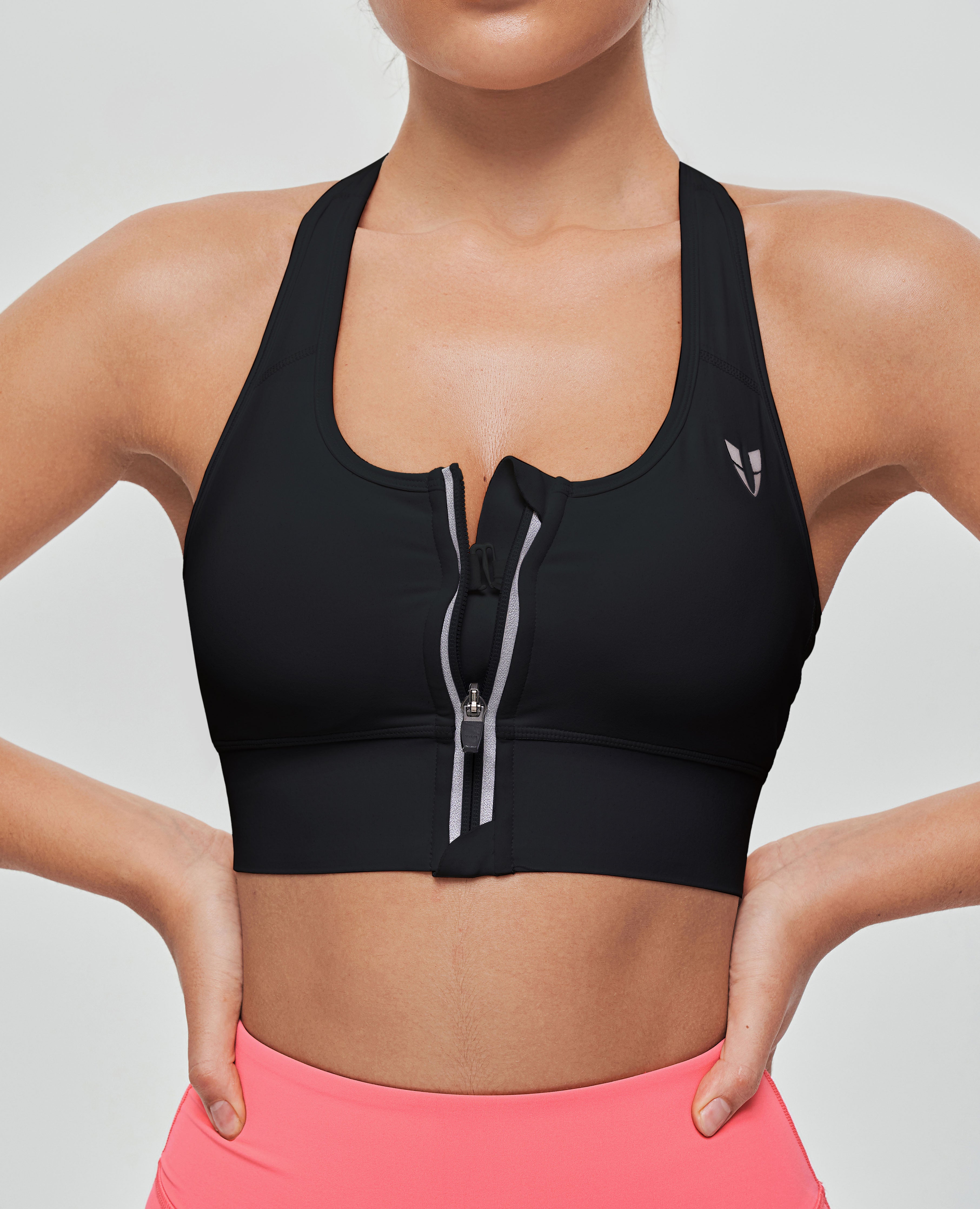 Zip Front Sports Bra - Black