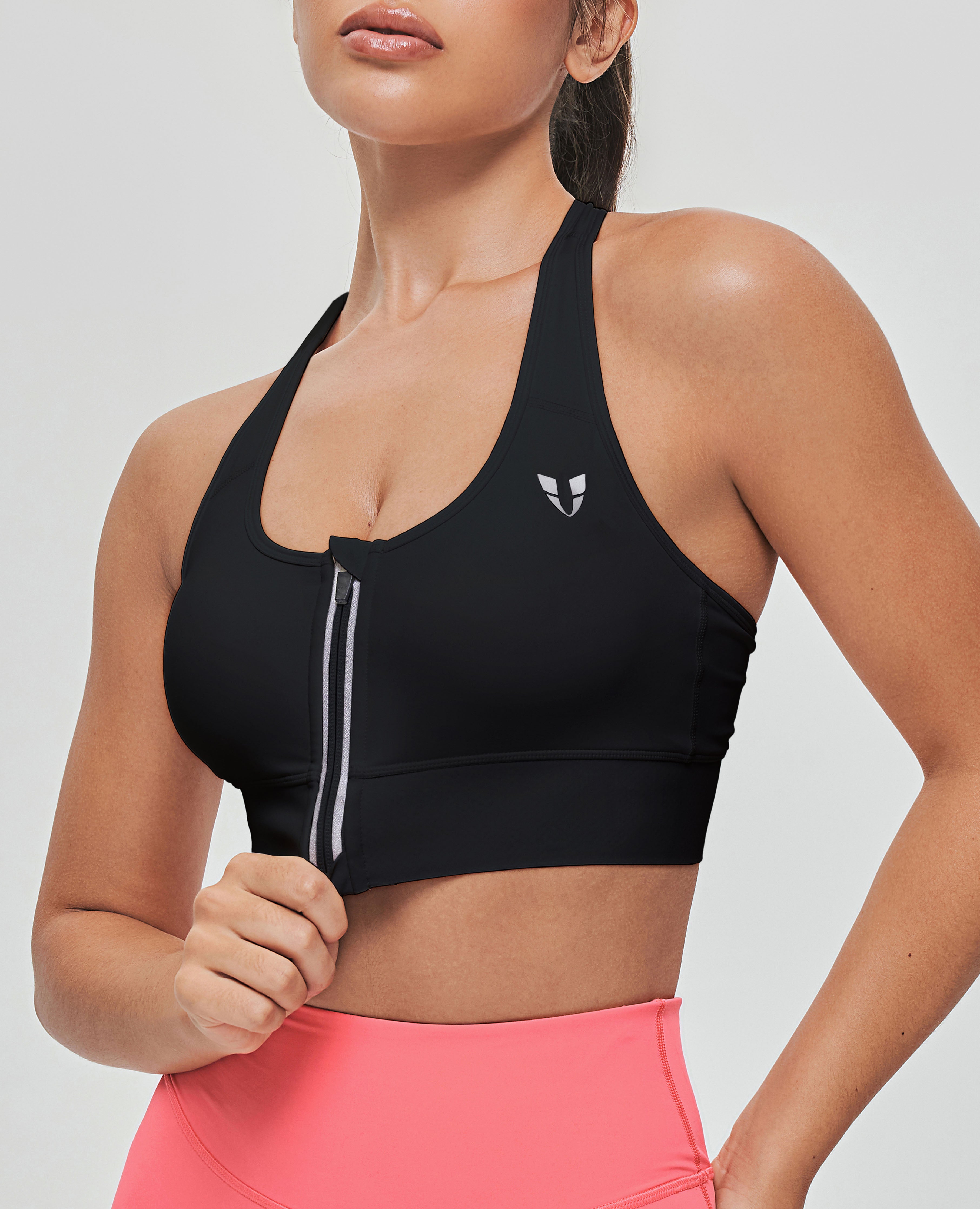 Zip Front Sports Bra - Black