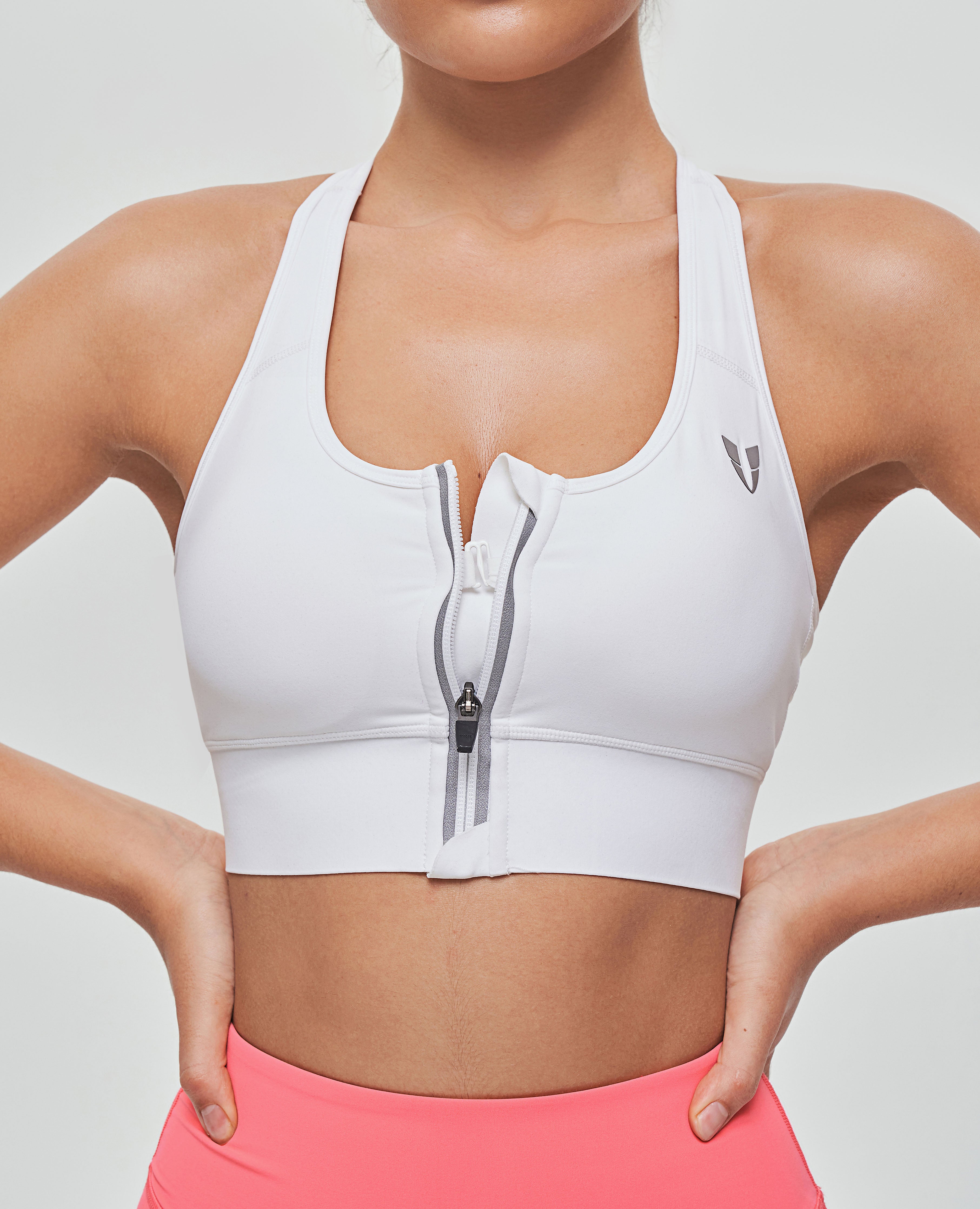 Zip Front Sports Bra - White