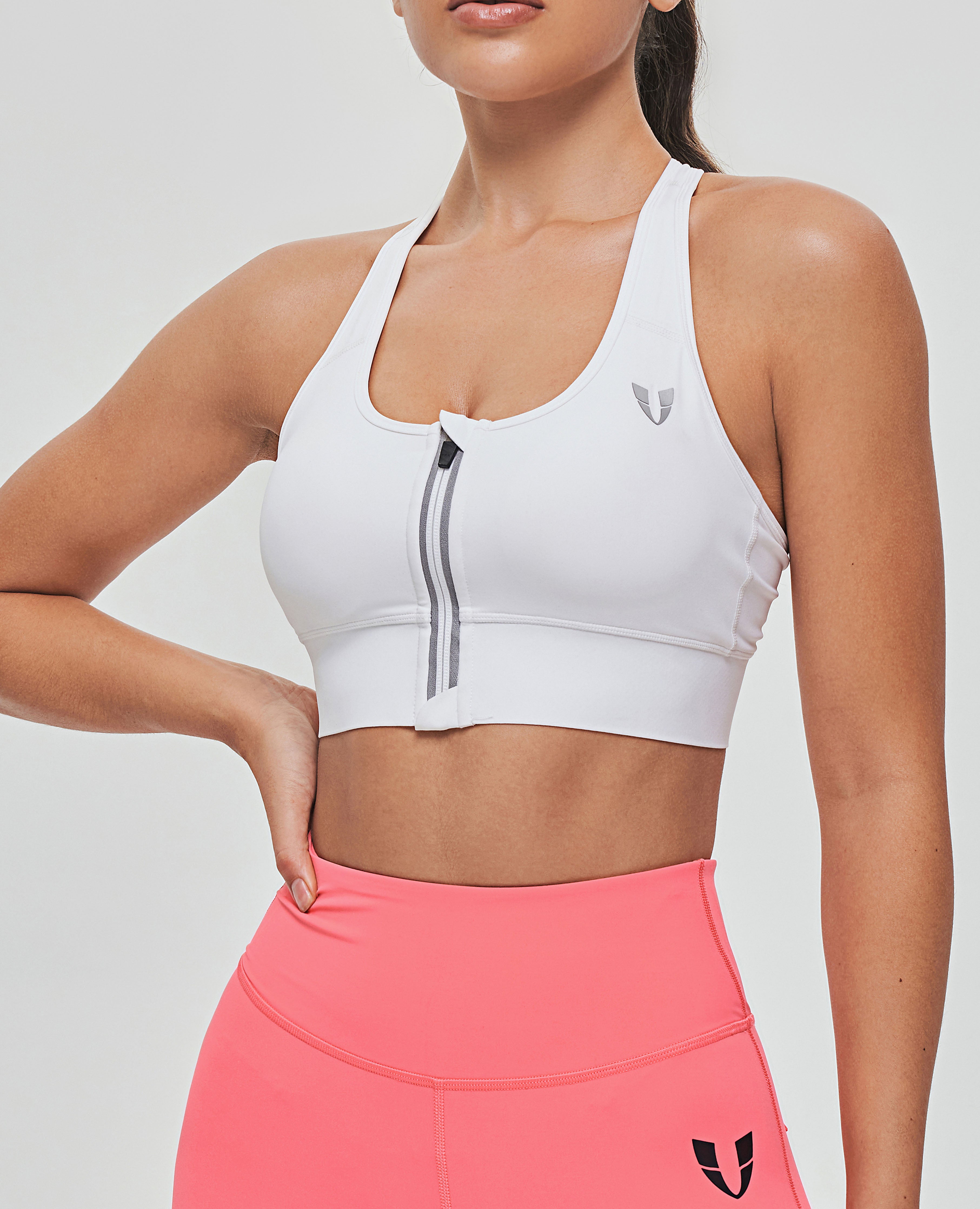 Zip Front Sports Bra - White